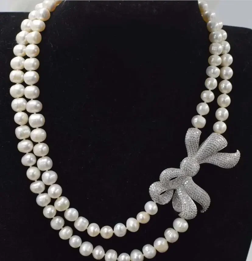 2rows-freshwater-pearl-white-near-round-8-9mm-necklace-17-18inch-wholesale-beads-nature