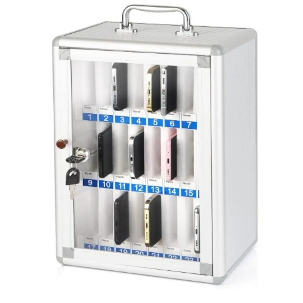 

Aluminum Alloy Acrylic Aluminum Alloy Phone Storage Lockable Carried By Hand Phone Storage Box 6/12/36/48 Slots Storage Cabinet