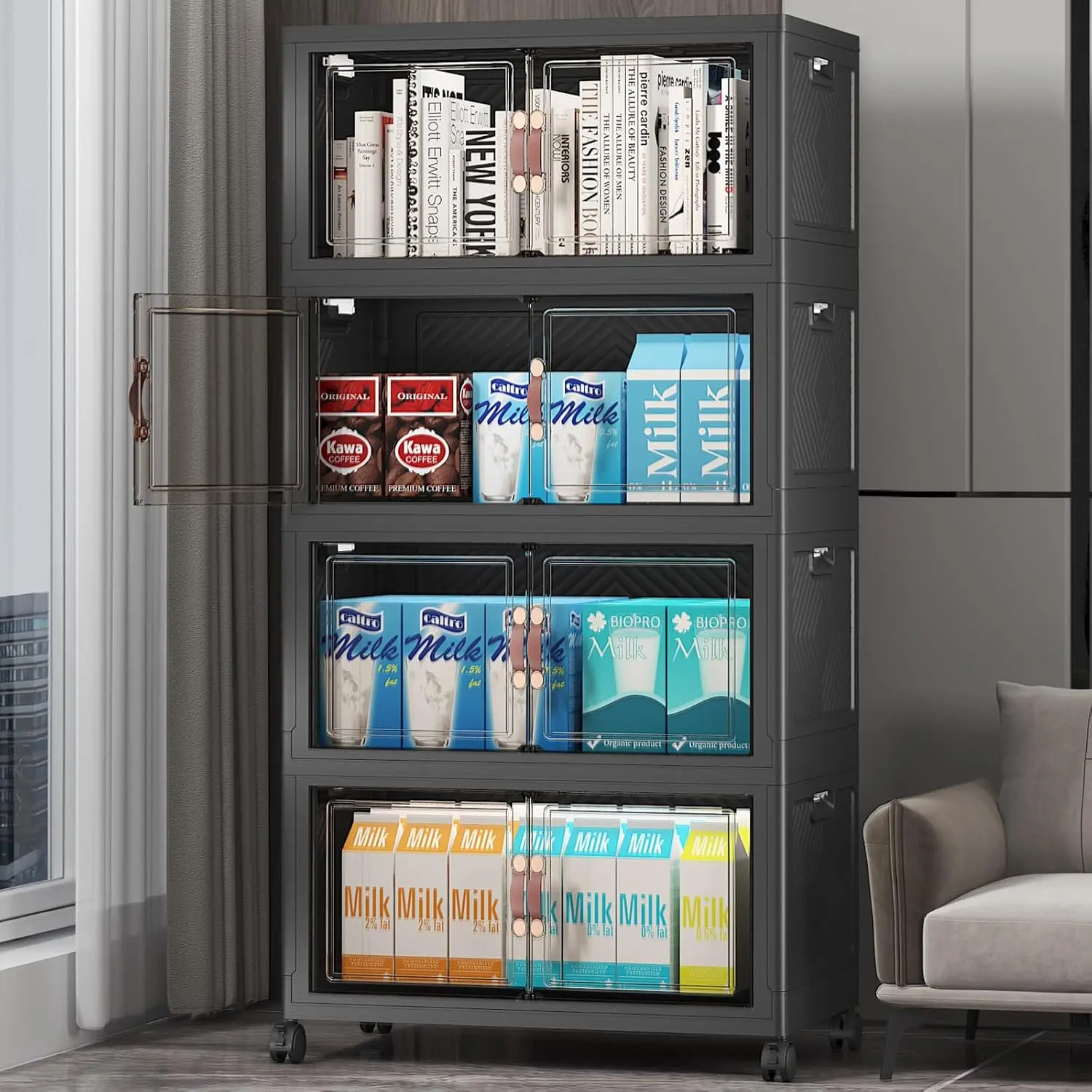UAMFURI Stackable Storage Bins, 220QT Collapsible Drawers with 1 Lid