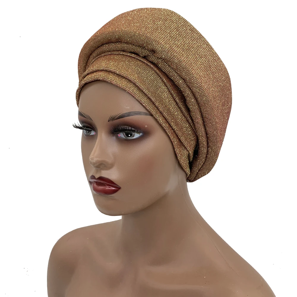 2023 glitzert plissierte Frauen Turban Kappe elegante afrikanische Auto Gele Headtie weibliche Kopf wickel Nigeria Party Kopf bedeckung Turbante