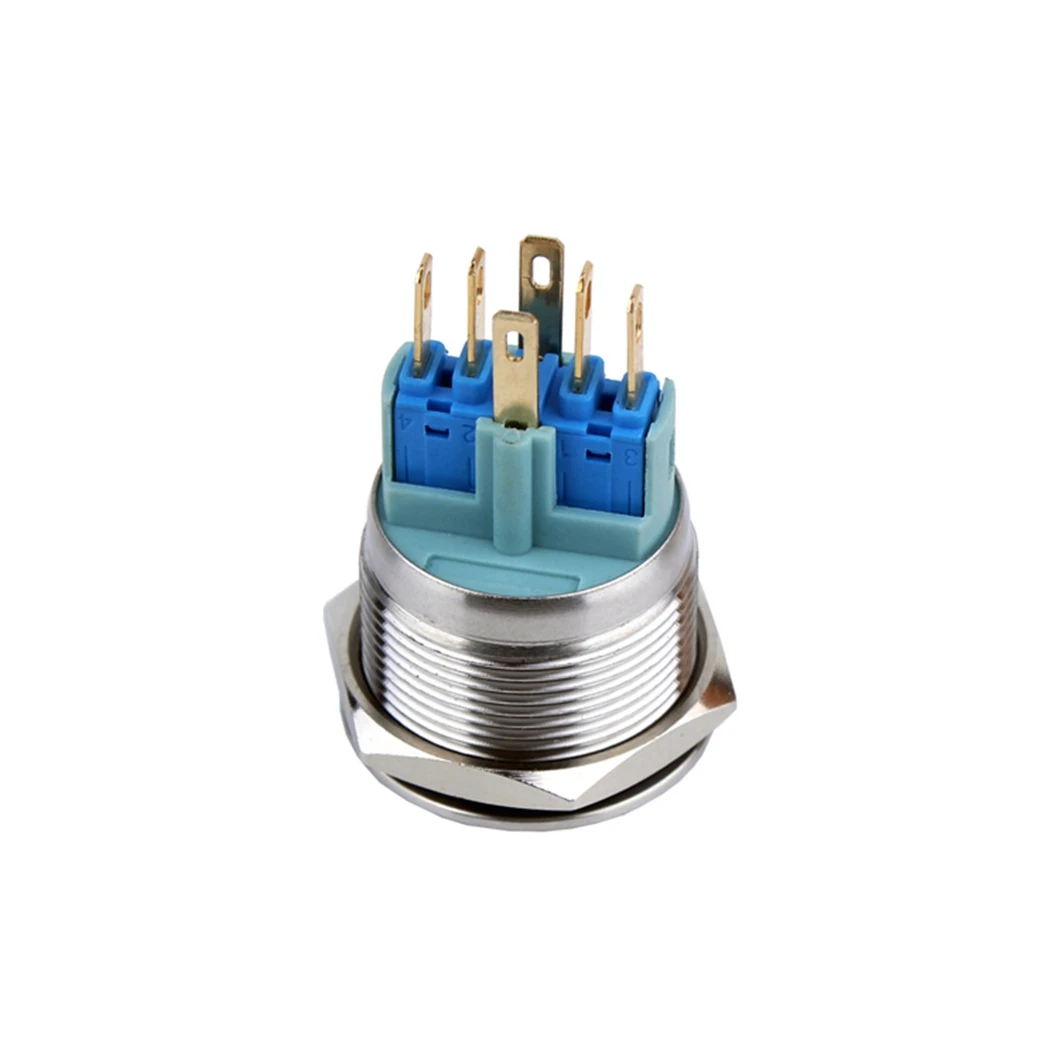 22S 22 مللي متر رأس مسطح 1NO1NC مفتاح بـزر دفع معدني LED مصباح مصمم على شكل حلقة لحظة/الإغلاق زر الضغط مع محطة 6Pin