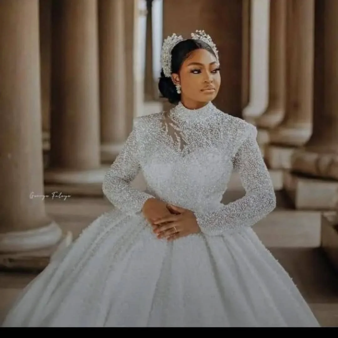 Glitter Puffy Princess  Wedding Dresses Luxury 2025 Bride Ball Gown Pearls Beaded African Bridal Gowns Robe De Mariée Customized