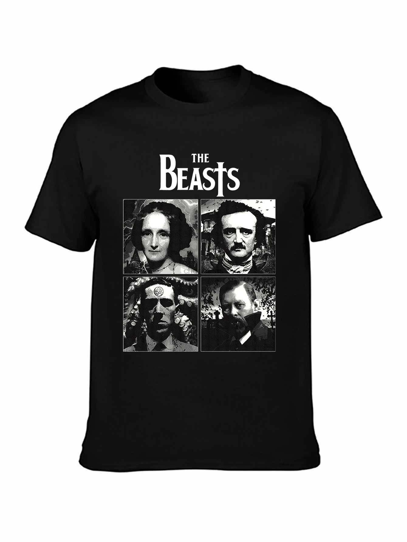 تي شيرت The Beasts Horror Writers ماري شيلي إدغار ألين بو H.P. تي شيرت Lovecraft and Bram Stoker بمقاسات الرجال والنساء #1