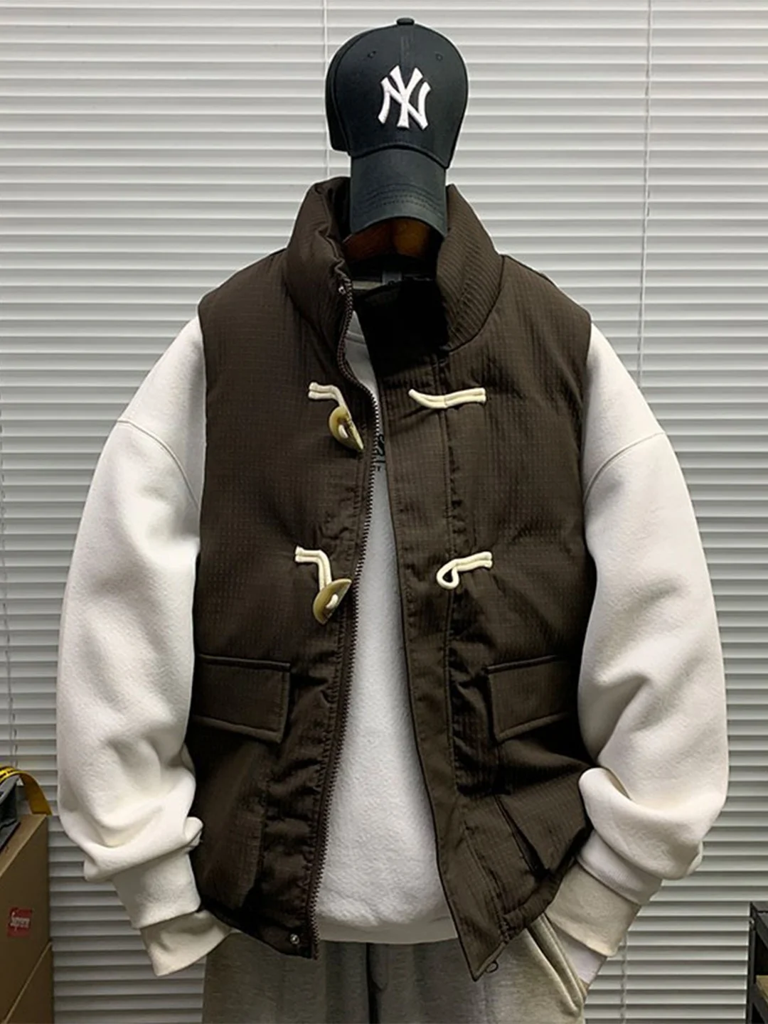 

Retro Japanese Sle down Cotton Vest Men's Trendy Brand Stand Collar Winter Warm Loose oulder Outerwear Faionable