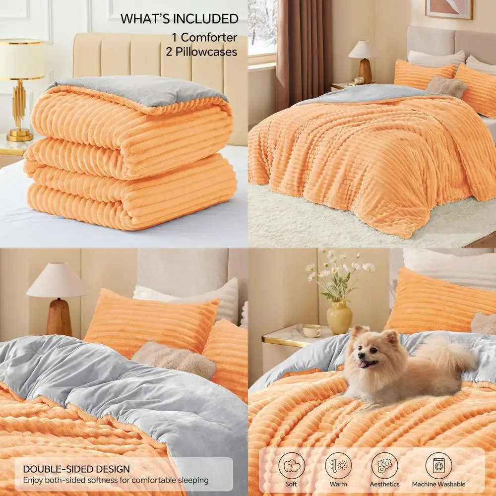 

Luxurious Coral Comforter Set - Super Soft & Warm Bedding for Winter with 2 Pillowcases