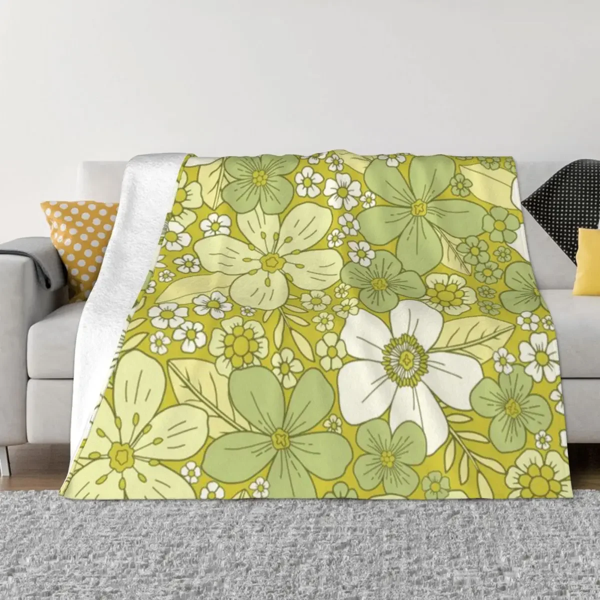 Light Green Yellow Flower Pattern An Ultra-Soft Micro Fleece Blanket