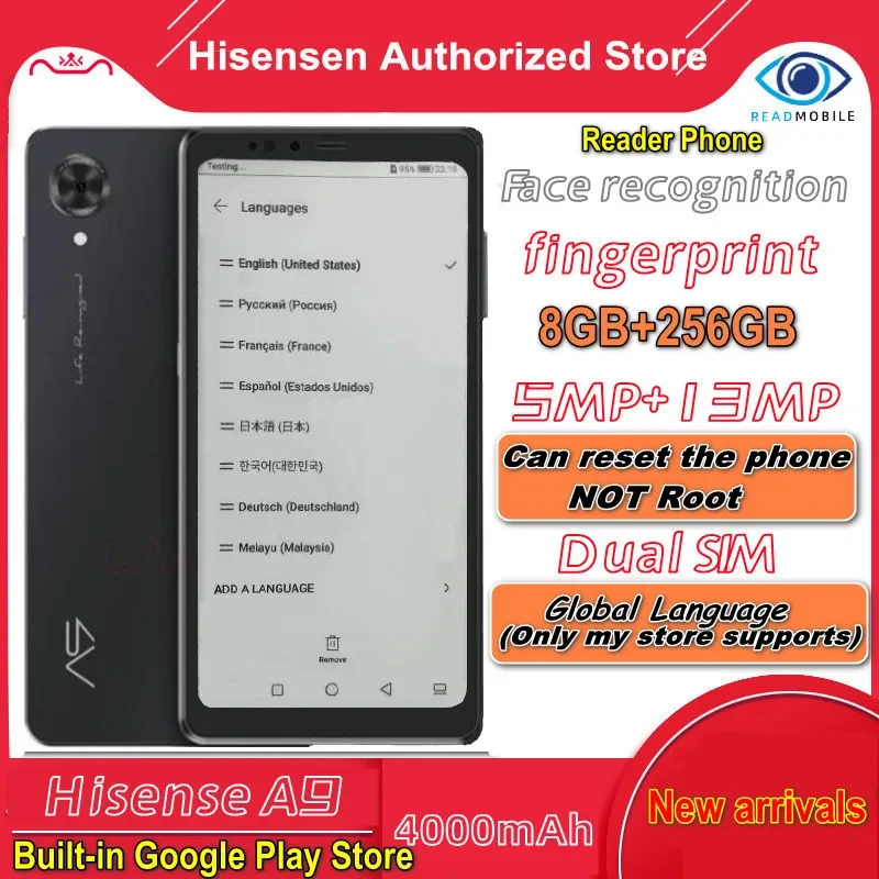 Multi-language Google play Hisense A9 Ink Screen Phone hifi cold warm backlight electronic book readers 6.1Inch EInk Display