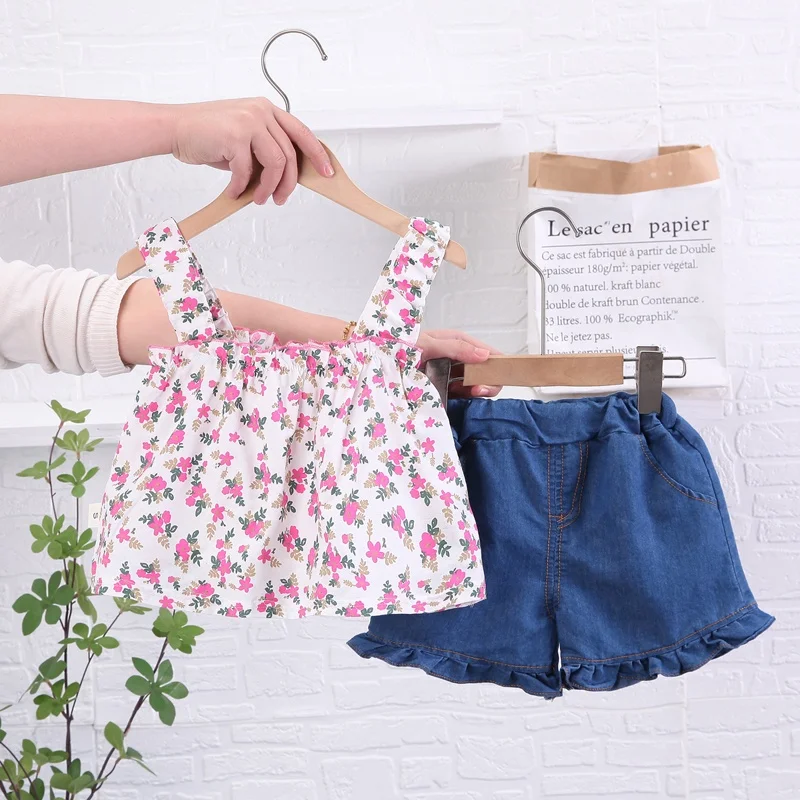 Summer Baby Girl Clothes Sets Floral T-shirt +Denim Short 2Pcs Children\'s Suit Fashion Outfits Soft Clothing