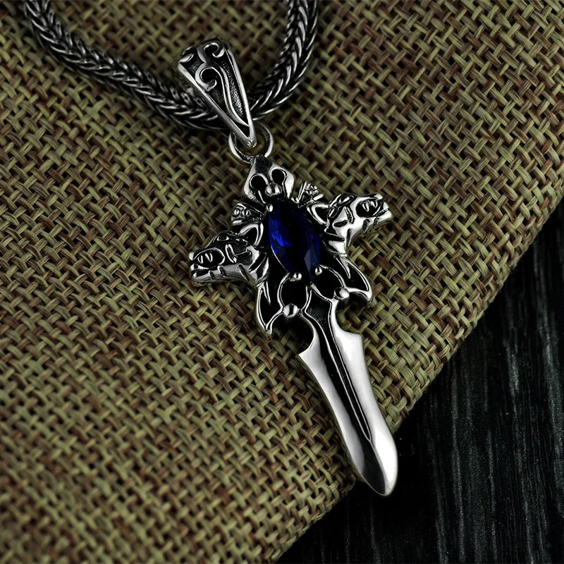 BOCAI NEW S925 Silver Vintage Simple and Dominant, Sword, Cross, Pendant Men's Gift