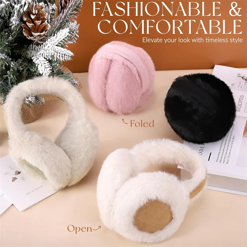 Winter Warm Earmuffs Foldable Women Wool Solid Plush Outdoor Skiing Cycling Windproof Cold-Proo Ffluffy Ear Muffs Men Earflap