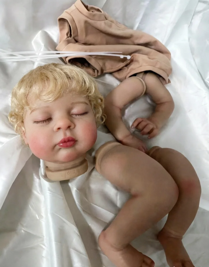NPK 19inch Finished Painted Doll Kit Esenia With Brown and Blond Hair Already Painted Doll Parts Cute Birthday Christmas Gifts
