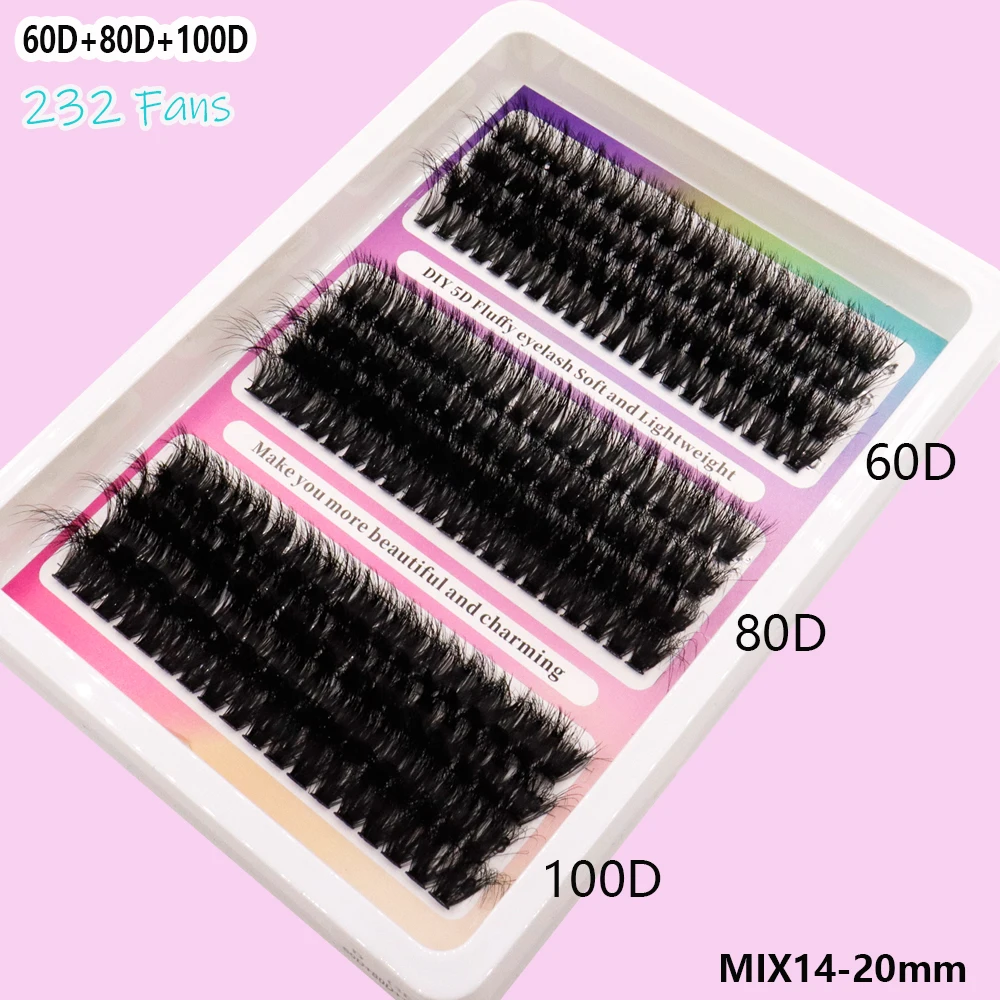 DIY tufted segmented false eyelashes 14-20mm mixed length fluffy dramatic eyelash lengthening 60D/80D/100D/120D/160D