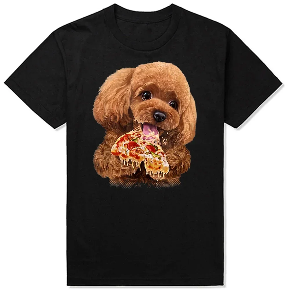 Hungry Poodle Puppy Pizza Dog Dad T Shirt Tee Tops Round Neck Short-Sleeve Fashion Tshirt Clothing Casual Party T-shirts