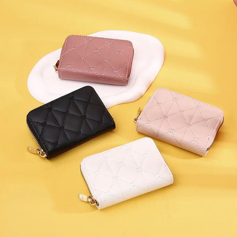 

Women Short Zipper Wallet Multifunctional Zipper ID Holder Multi-Cards Bag PU Leather Portable Coin Purse Plaid Clutch Wallets