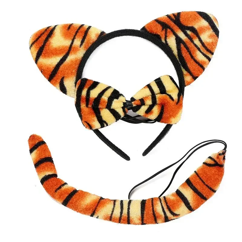 Leopard Cat Ear Headband for Cat Ear Hair Hoops Night Party Animal Dress Up Hairband Tie Tail Cow Tiger Print Headbands Clip