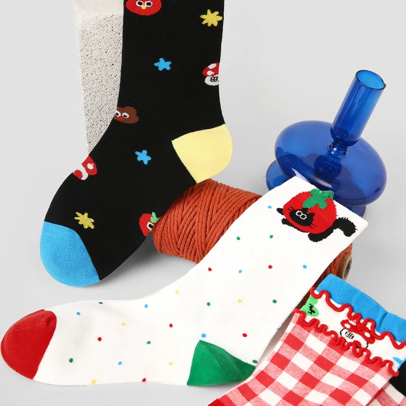 3 paires de chaussettes chat pour femmes, chaussettes Coquette mi-tube, mode coton, bonneterie de haute qualité, hiver, printemps et automne