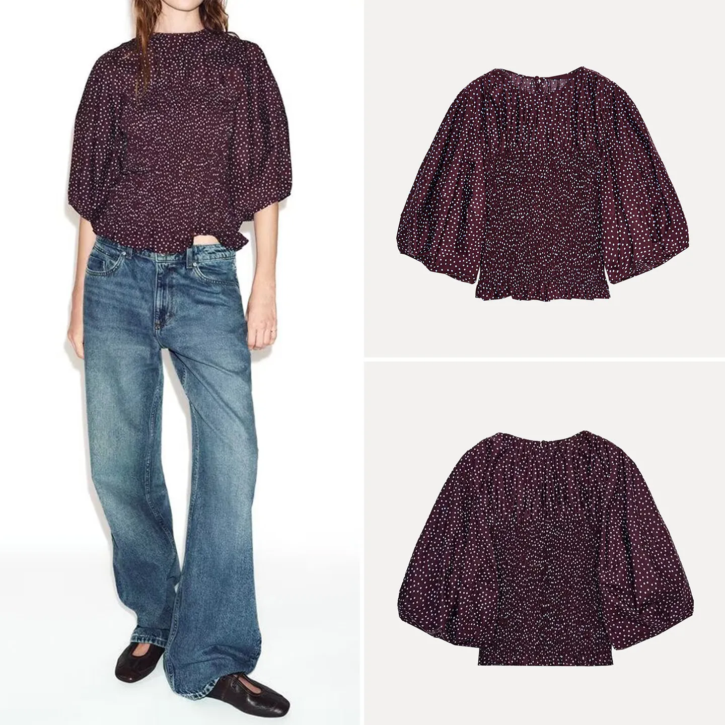 

Z 2025 New Women's irt Balloon Sve Polka Dot Faion Personali Simple Sle Long Sve Winter Collection