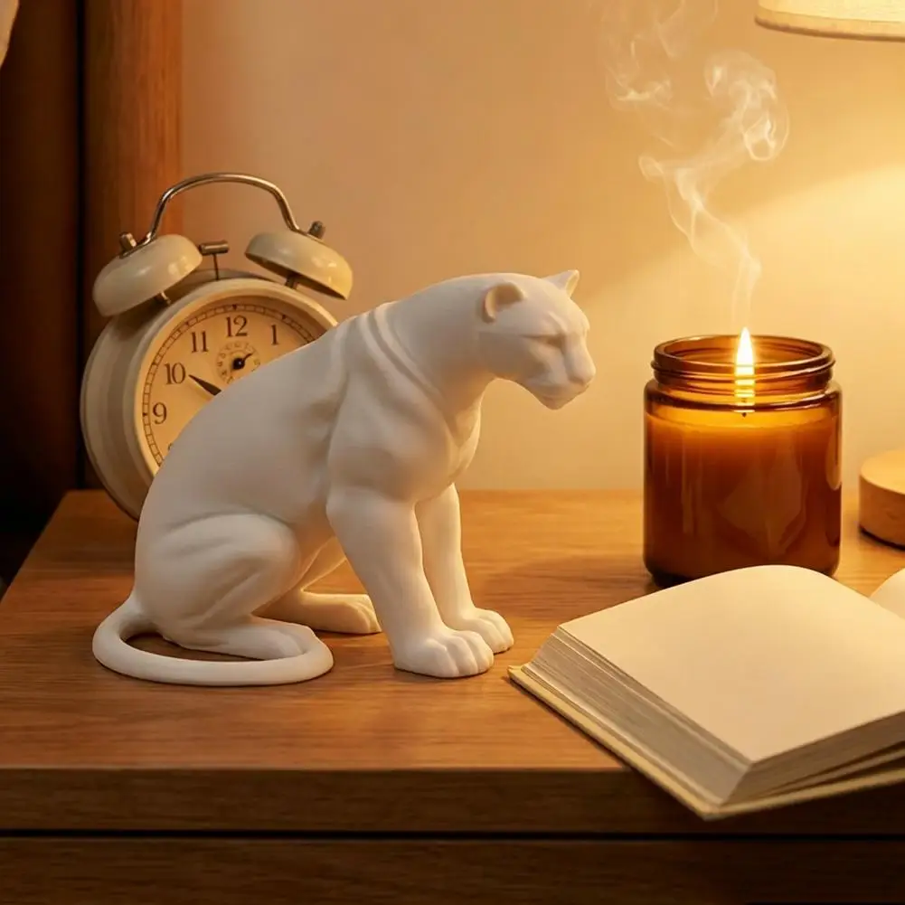 Sleek Panther Ornament Panther Figurine 3D Printed Black White Wildlife Figure Collectible Animal Sculpture for Home Office Desk view 3