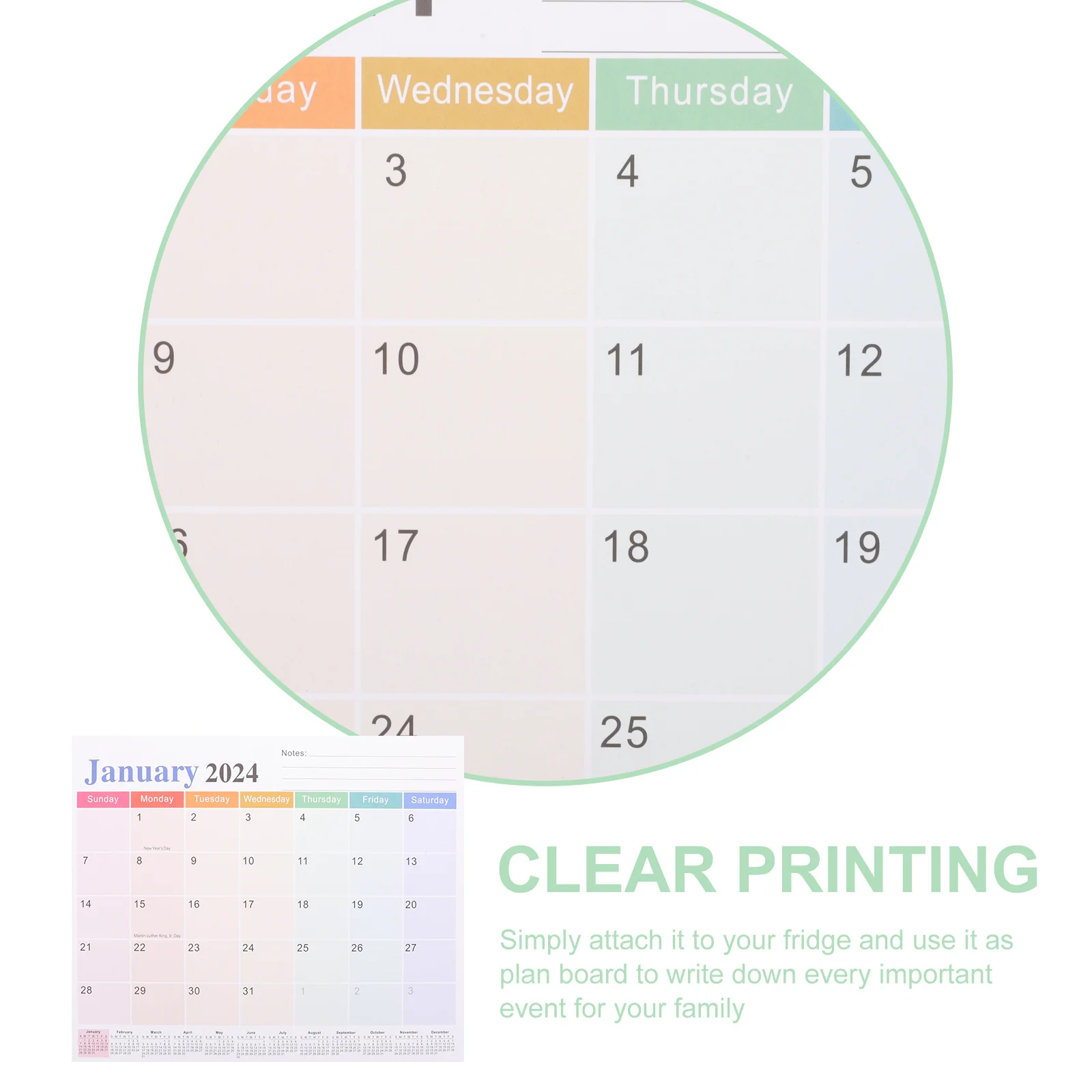 Magnetic Monthly Calendar Planner for Home Office School Use Bright Color Surface Compact Design 2024 2025