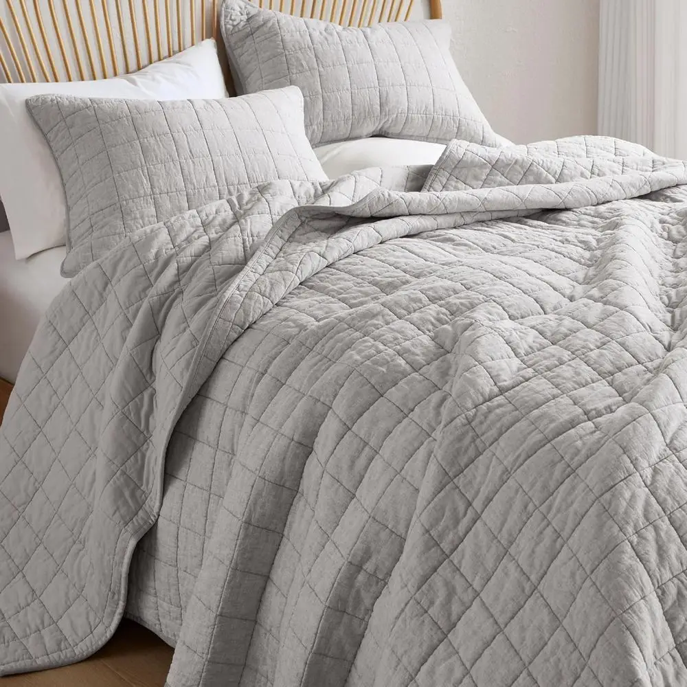 

Luxury Linen Quilt Set King Size, Organic European lax Cotton Blend Bedding or Bedspread and Coverlet, Box Stitched, with 2 Pill