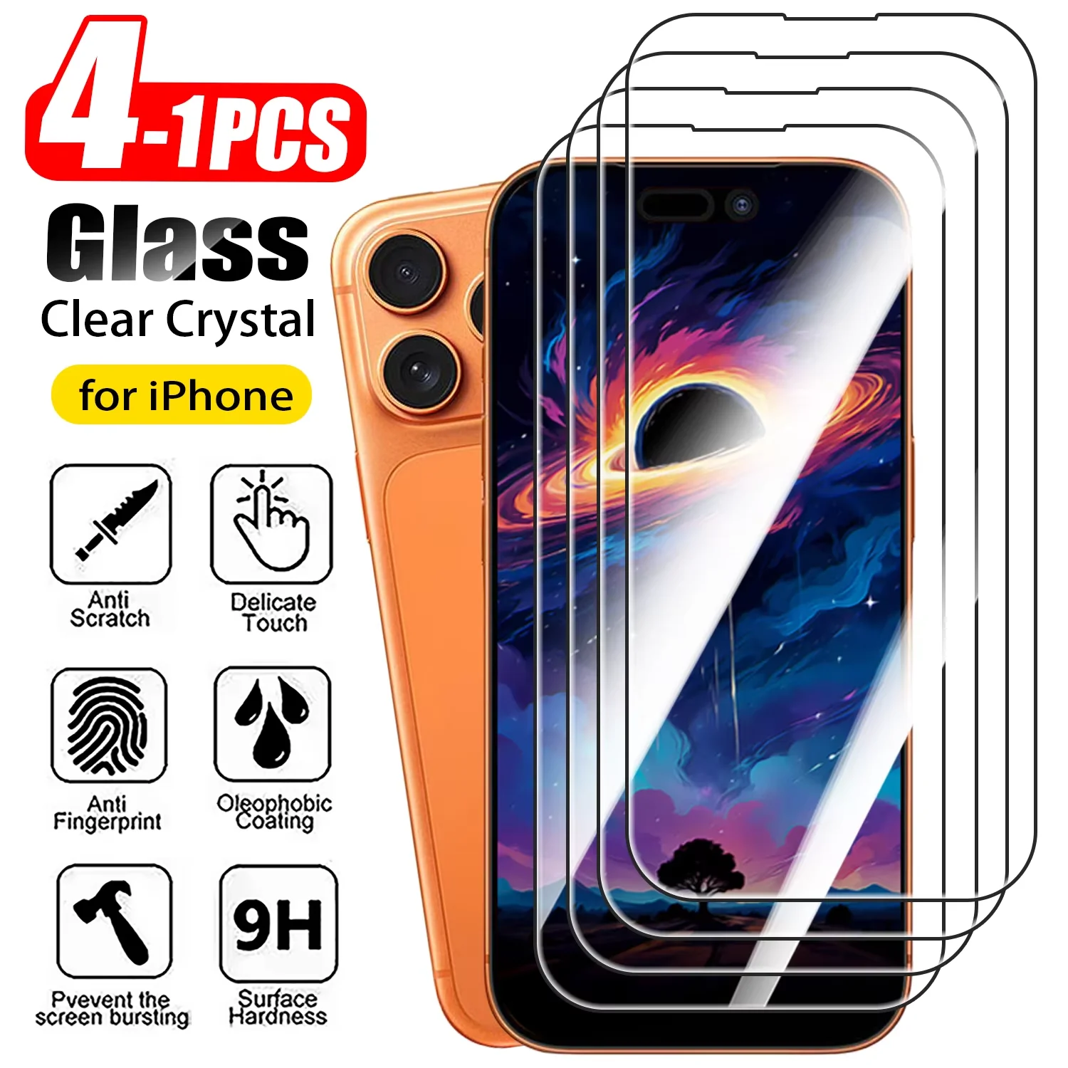 

1-4Pcs Screen Protector Glass For iPhone 17 16 Pro Max Air 17 Pro 9H Tempered Glass For iPhone 14 15 Plus Glass