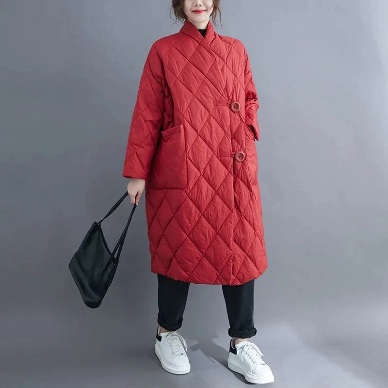 New 2023 Winter Women Long Jacket Femmes Quilted Warm Lightweight Down Cotton Coat Loose Oversize Parkas Padded Female Outerwear