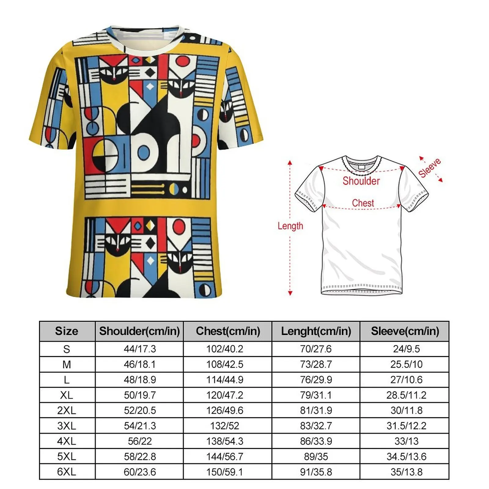 Bauhaus Cat Geometric Print T-Shirt  Retro T-Shirts Man Basic Tshirt Summer Short-Sleeve Design Clothing Big Size 5XL 6XL