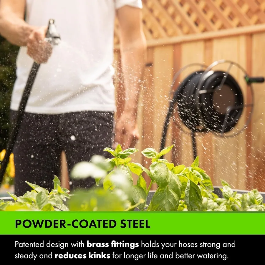 Suporte de mangueira de jardim compacto e versátil com opções de giro e montagem para armazenamento externo eficiente Design de pivô de 180 graus