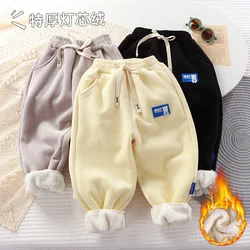 Children Plus Velvet Pants Boys Girls Warm Thicken Trousers Kids Winter Casual Sweatpants 1-6 Year Baby Elastic Waist Pants