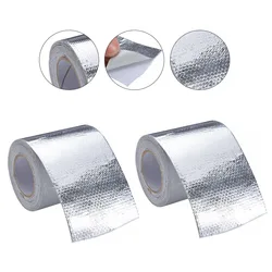 2pcs 5Mx5cm Car Motorcycle Pipe Fiberglass Heat Shield Self-adhesive Reflective Foil Tape Thermal Insulation Band Exhaust Tape