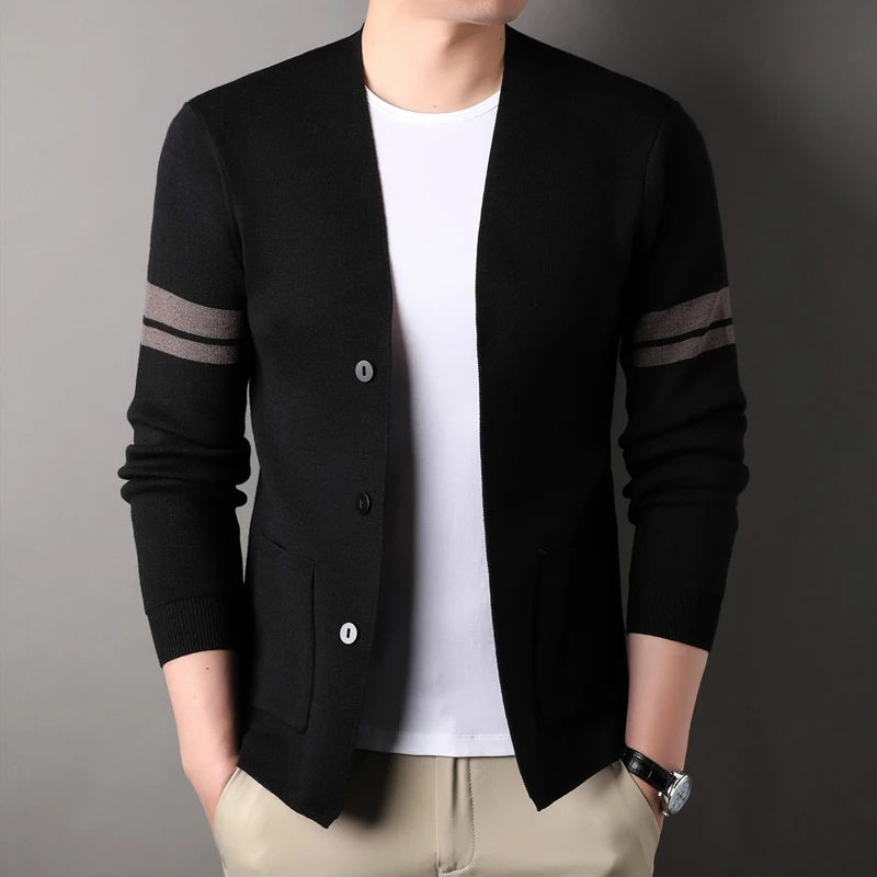 2023 Spring Autumn New Solid Color Fashion Long Sleeve Sweater Cardigan Man High Street Casual Pockets Button All-match Outwear