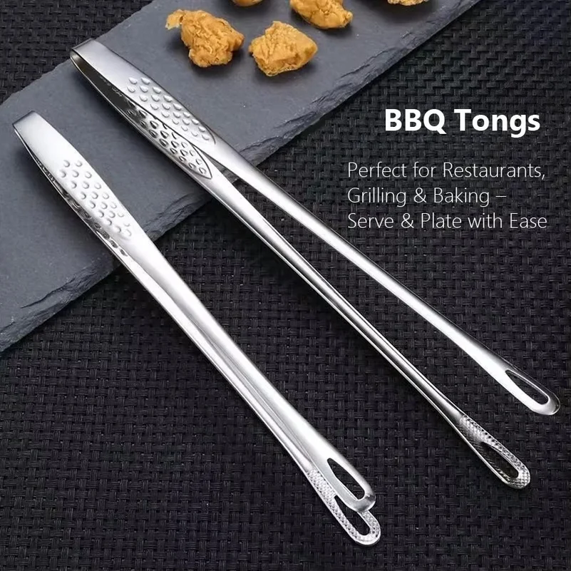 Long Stainless Steel Kitchen Tongs Non-Slip Heat Resistant BBQ Grill Tongs for Steak Seafood Buffet Salad Cooking Tools