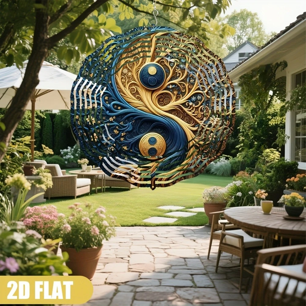 Yin Yang Tree Design Hanging Wind Spinner 360° Rotating Hook Outdoor Garden Decor