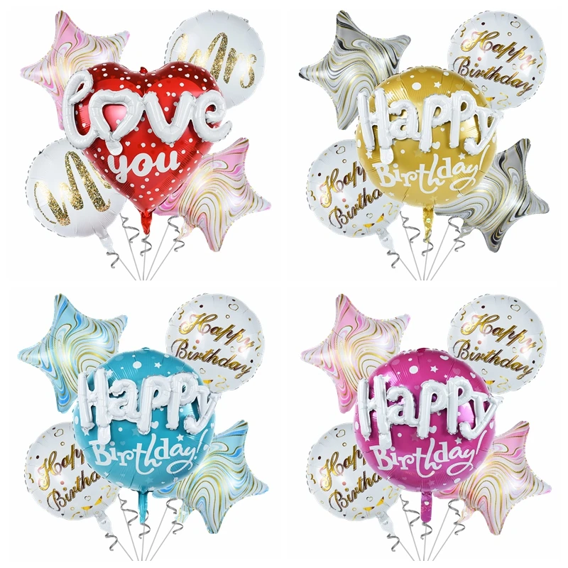 

5pcs/set Happy Birthday Heart Star Aluminum Foil Balloons Inflatable Ballon Wedding Birthday Party Decoration Globos Baby Shower