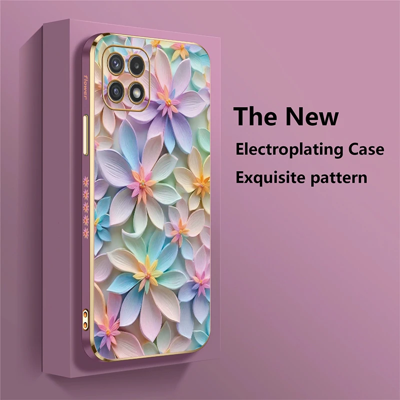 สําหรับ Samsung Galaxy A52 A52S A42 A72 4G 5G A32 A22 A7 2018 โทรศัพท์กรณีหรูหราชุบซิลิโคนนุ่มกันกระแทกดอกไม้ Capa