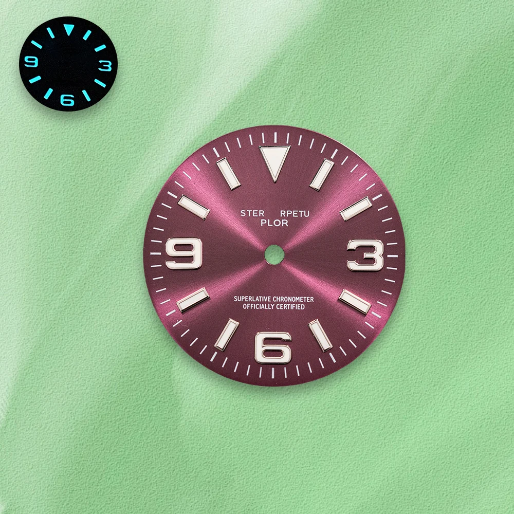 28.5 مللي متر S شعار E-xplorer الهاتفي الجليد الأزرق Noctilucentnt مناسبة لحركة NH35/NH36 المبيعات الساخنة ساعة تعديل الملحقات