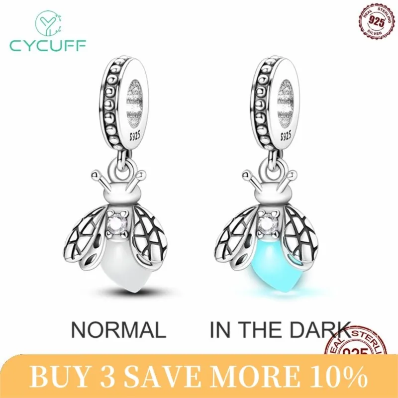 CYCUFF 925 Sterling Silver Original Bracelet Fashion Silver Fireflies Colorful Charms Beads Fine DIY Birthday Jewelry For Women