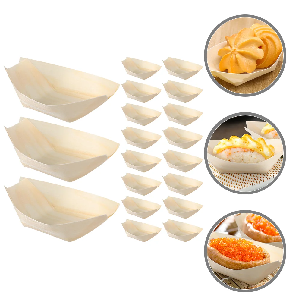 200 Pcs Disposable Wooden Boat Sushi Plates 8 5cm x 6 0cm Natural Color Dessert Tray Serving Sashimi Container Party Wedding