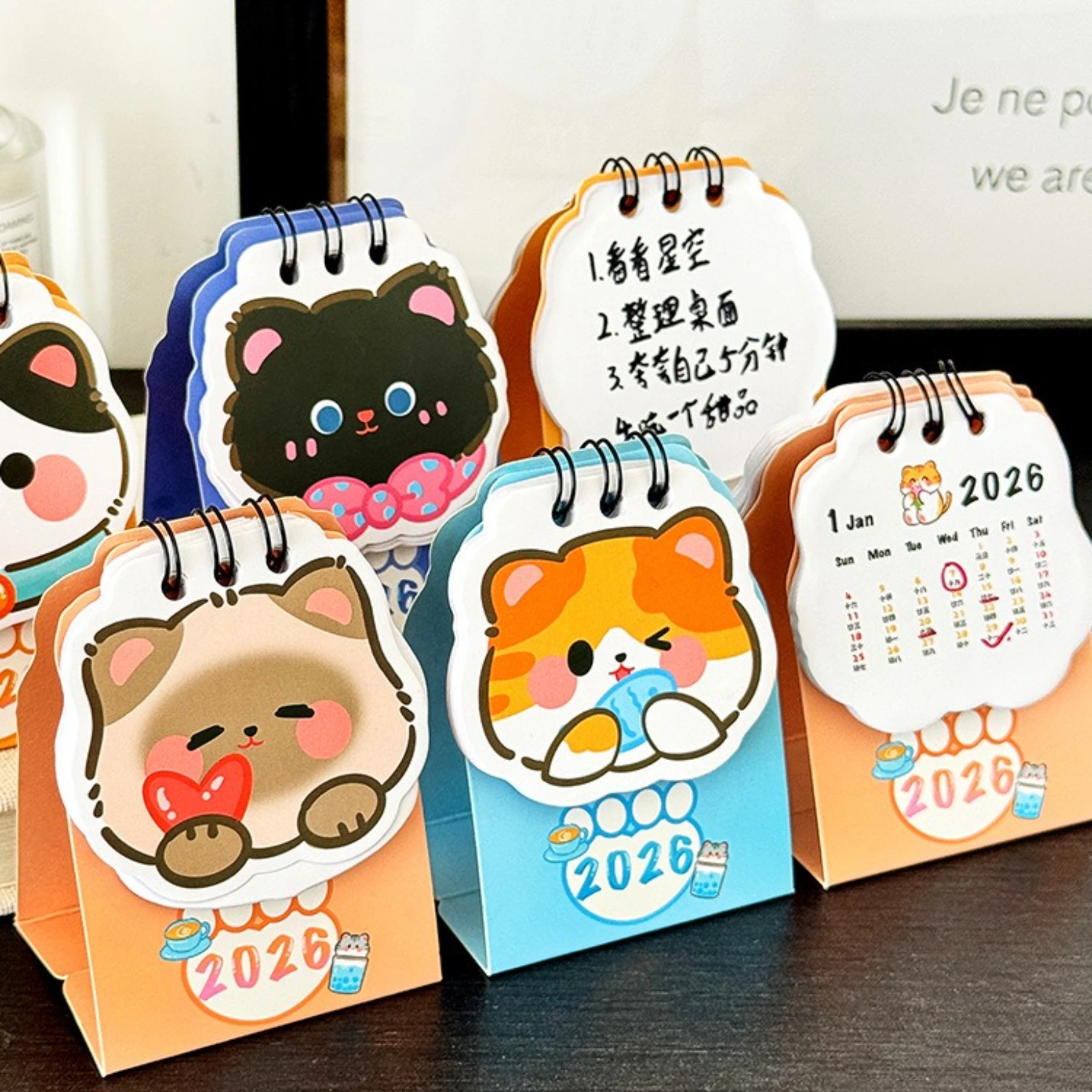 

2026 Cute Little Cat Desktop Calendar Mini Portable Coil Calendar Books Cute Girlish Heart Time Management Desk Decorations