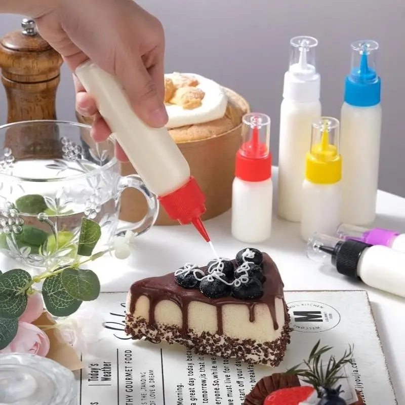 Nachfüllbare 30-60ml PE-Kunststoff-Quetschflaschen mit Staubdichtem Langspitzenverschluss, Mattierte Behälter für Kuchendekoration und Beschriftung – Detail 6