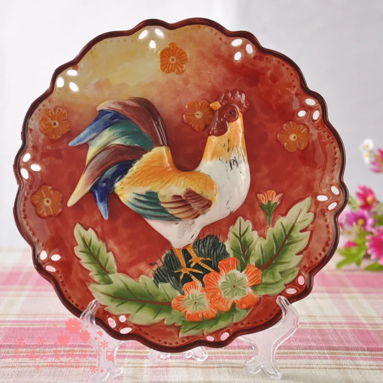 

3D Rooster Cock Decorative Wall Dishes, Porcelain Plates, Home Decor Crafts, Room Decoration Accessories