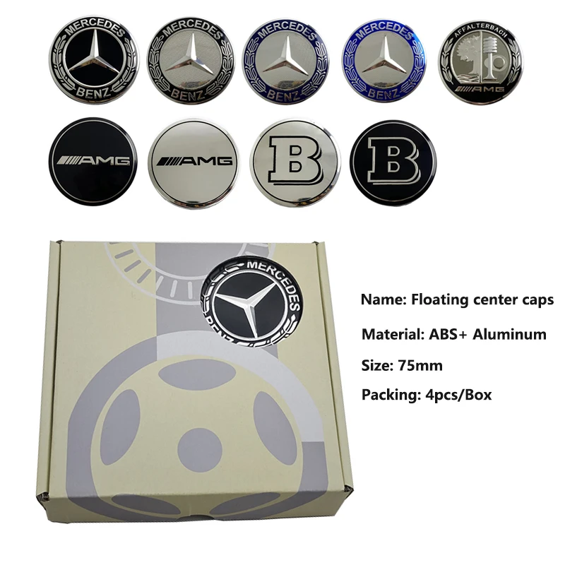 

4pcs 75mm Car Wheel Hub Cover Caps Floating Center Caps for Mercedes Benz W203 W204 W205 W176 W177 W212 W213 A B C E S GLC GLE