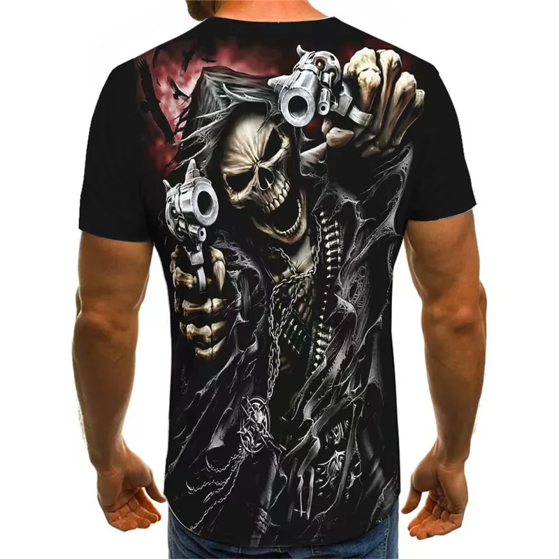 الرجال الجماجم الجرافيك الاتجاه تي شيرت قصيرة الأكمام ثلاثية الأبعاد الهيكل العظمي المطبوعة الشارع الذكور تي شيرت الصيف س الرقبة ملابس علوية من القطن عادية كبيرة