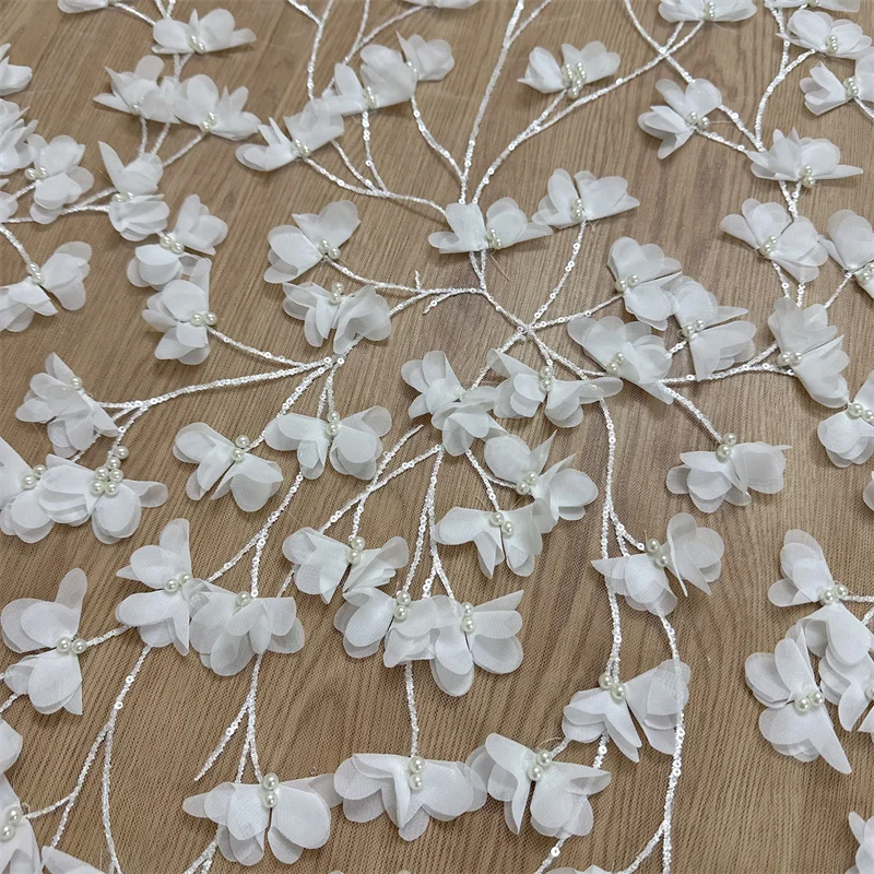 Ultime perle di fiori ricchi di alta qualità 3D unico tessuto di pizzo fiore ricamo beautiful vendi 1 yard
