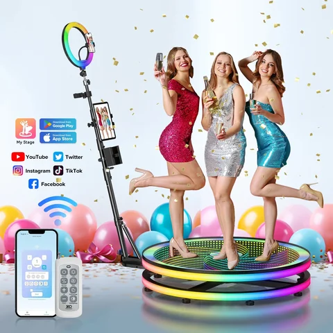 39.4” Glass 360 Photo Booth for 1-5 people 360 Rotating Photo Booth 360 Photobooth Machine for Party Events with RGB Ring Light