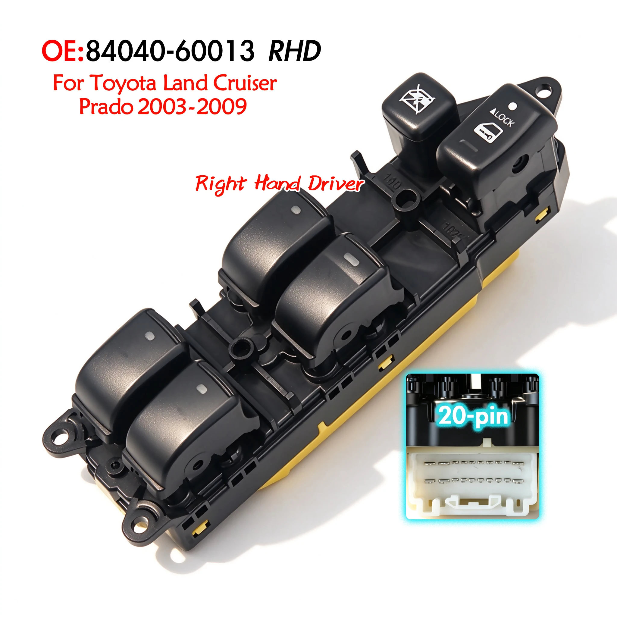 84040-60013 For Toyota Land Cruiser Prado 2003-2009,RHD Driver Side Electric Master  Power Window Switch Lifter Control Button