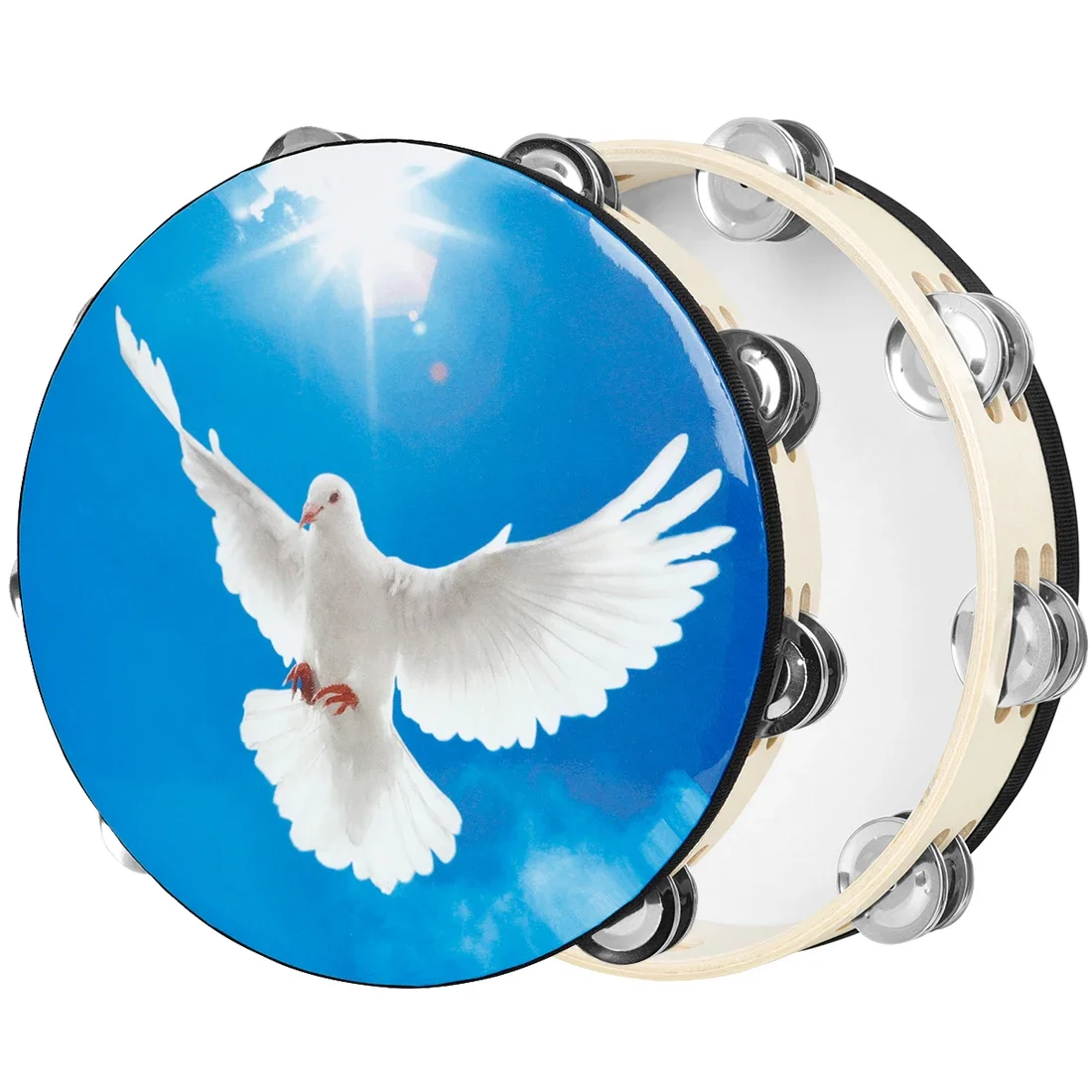 

M MBAT 10 In Tambourine Wooden Dove of Peace Tambourine Handbell Drum Percussion Orff Musical Instruments Hand Bells Kids Gifts