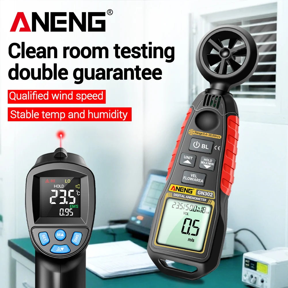 

Auto Temperature Wind Speed Check Kit ANENG TH104 +GN302 -50~550 °C IR Thermometer+0.4-30 m/s Anemometer Car Diagnostic Tool