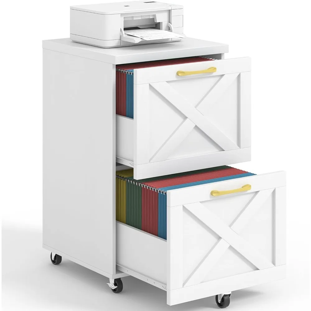 

2 Drawer Small File Cabinet with Wheels, Farmhouse Vertical Filing Cabinet Fits A4/Letter Size, Rustic Rolling Storage w/Compact