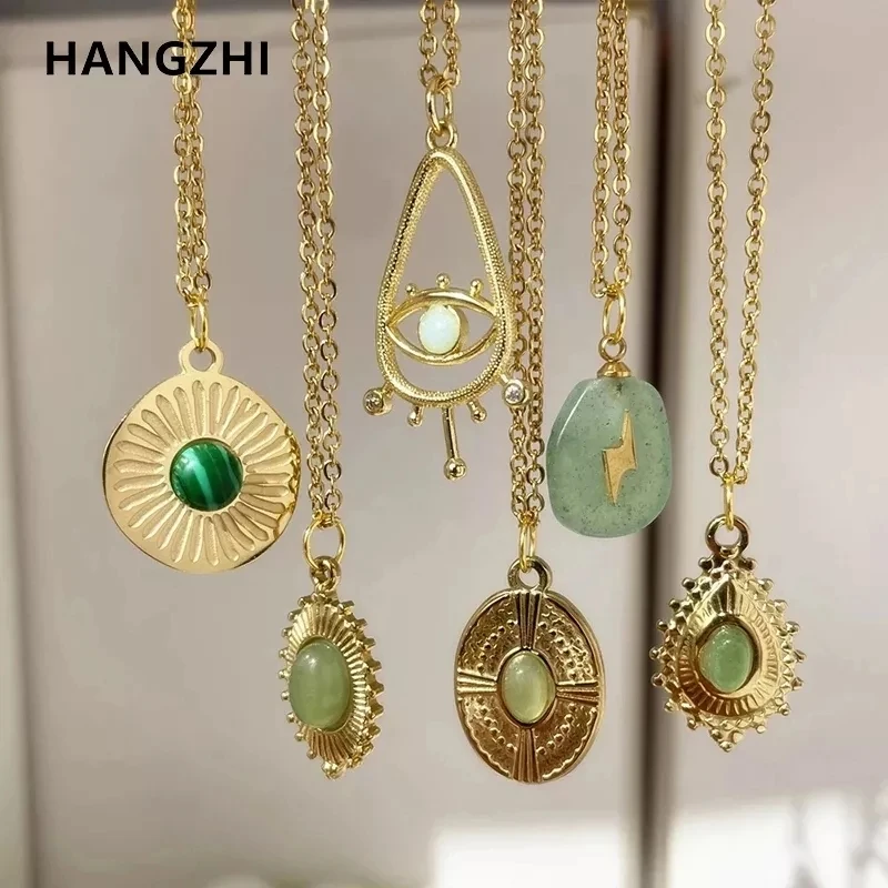 Daisy Natural Stone Hollow Eyes Pendant Water Drop Gold Color Chain Necklace for Women Stainless Steel Jewelry HangZhi 2022 New